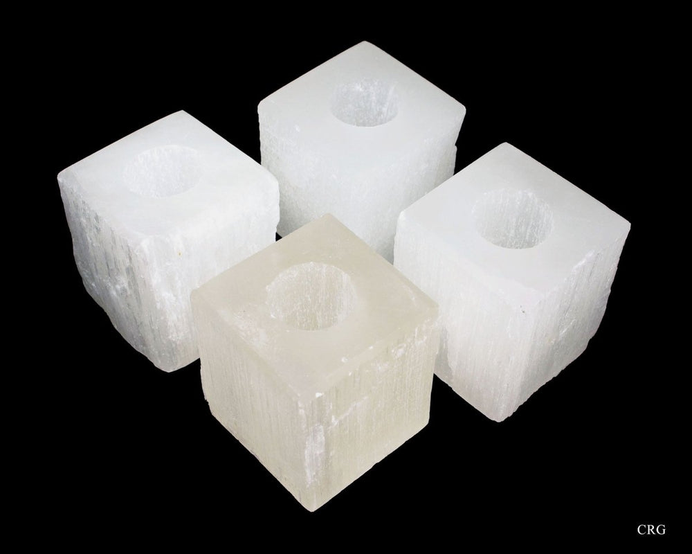 QTY 1 - White Selenite Cube Candle Holder / 3.5-4" AVG