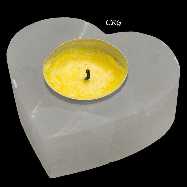 QTY 1 - White Selenite Heart Candle Holder / 3"-3.5" AVG - Crystal River Gems
