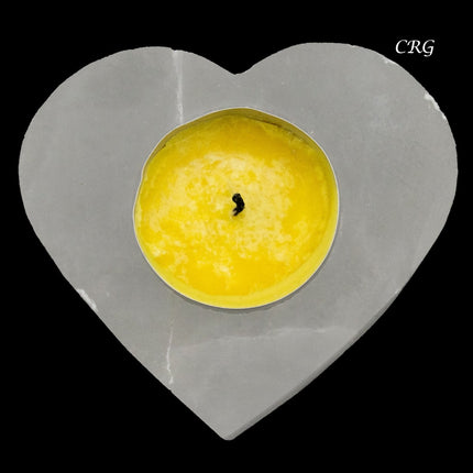 QTY 1 - White Selenite Heart Candle Holder / 3"-3.5" AVG