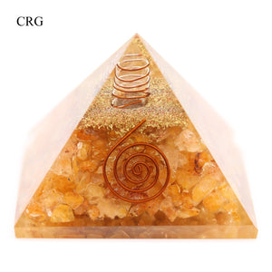 QTY 1 - Yellow Quartz and Aventurine Chip Orgonite Pyramid with Copper / 3