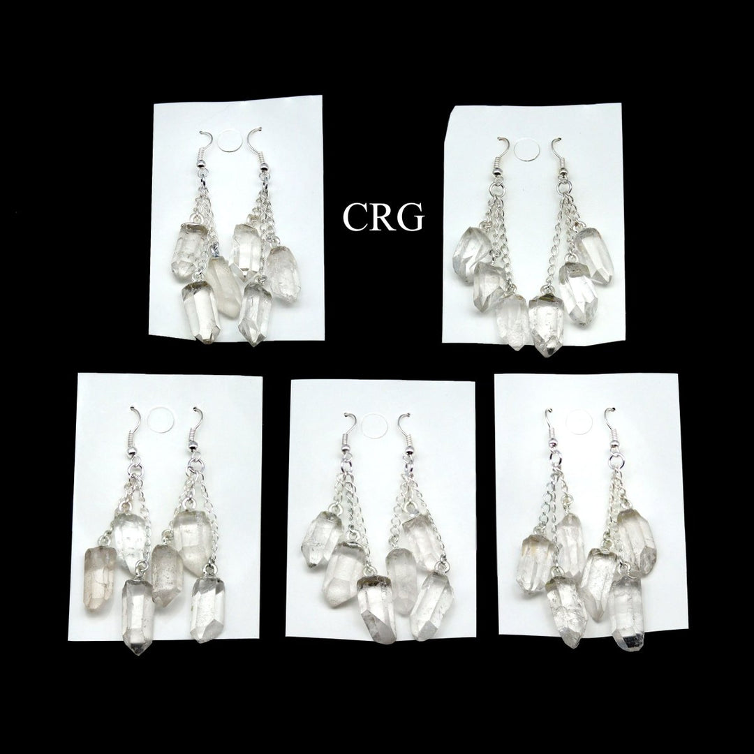 Quartz 3-Point Earrings with Silver-Plated Ear Wire (2 Pieces) Size 1 to 2 Inches Crystal Jewelry