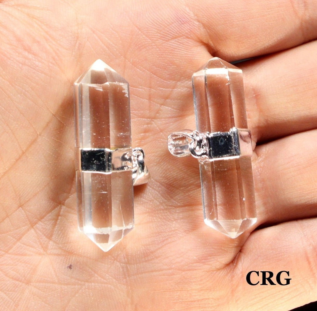 Quartz Double Terminated Pendant with Silver Plating (1 Piece) Size 1.5 Inches Crystal Jewelry CharmCrystal River Gems