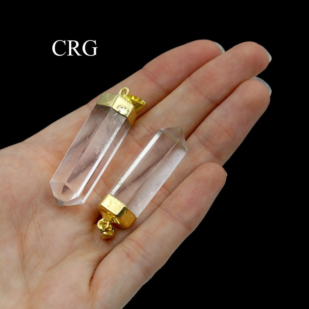 Quartz Point Pendant with Gold Plating (2 Pieces) Size 1 to 2 Inches Polished Crystal JewelryCrystal River Gems