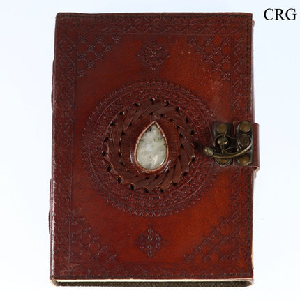 Rainbow Moonstone Leather Notebook / 6.7" x 4.7" - Crystal River Gems