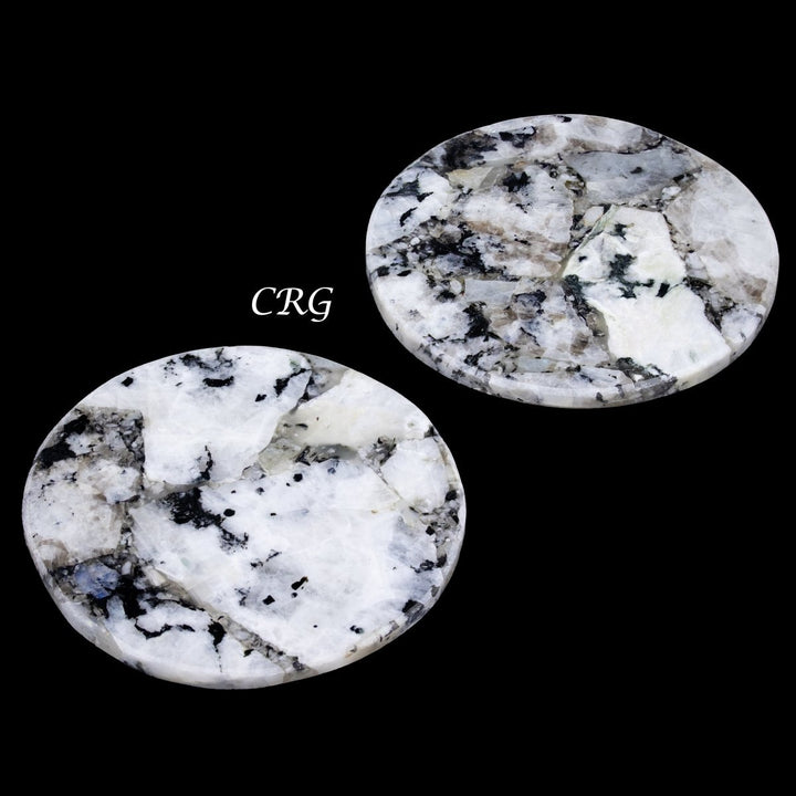 Rainbow Moonstone Resin Coaster (1 Piece) Size 4 Inches Round Crystal Gemstone Home Decor