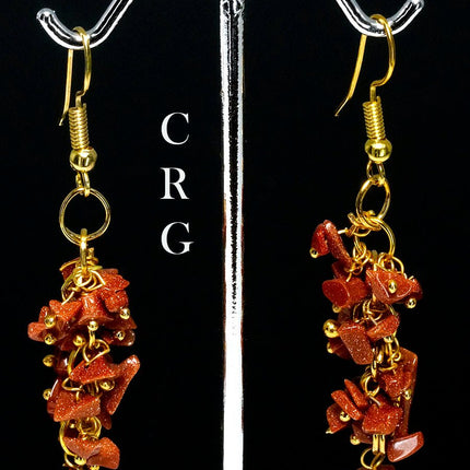 Red Goldstone Grape Cluster Earrings with Gold Plating (2 Pieces) Size 1.75 to 2 Inches Crystal Jewelry - Crystal River Gems