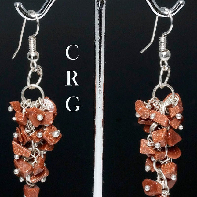 Red Goldstone Grape Cluster Earrings with Silver Plating (2 Pieces) Size 1.75 to 2 Inches Crystal Dangle Jewelry - Crystal River Gems
