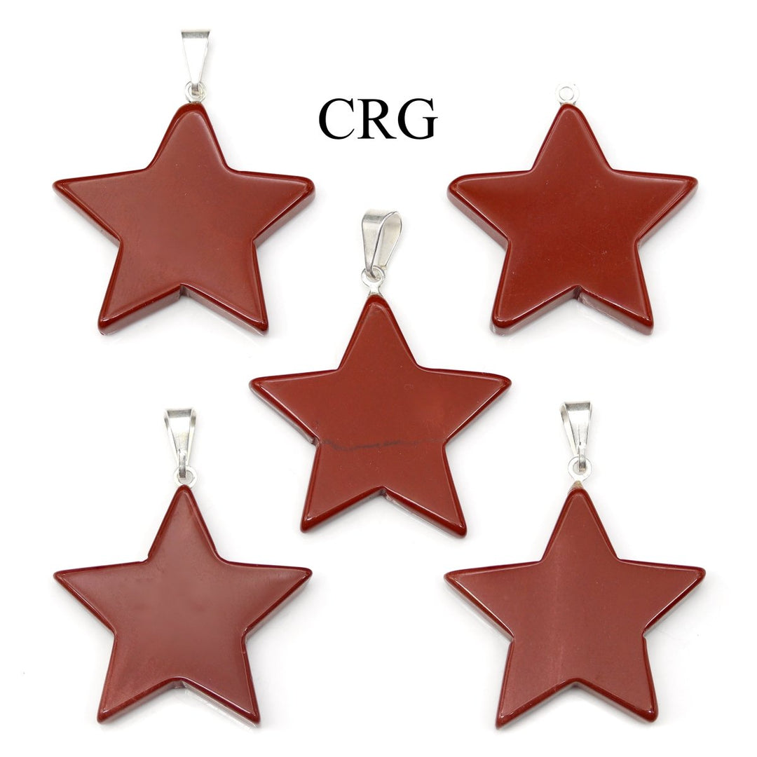 Red Jasper Star Pendants with Silver Bail (5 Pieces) Size 30 mm Crystal Jewelry Charm