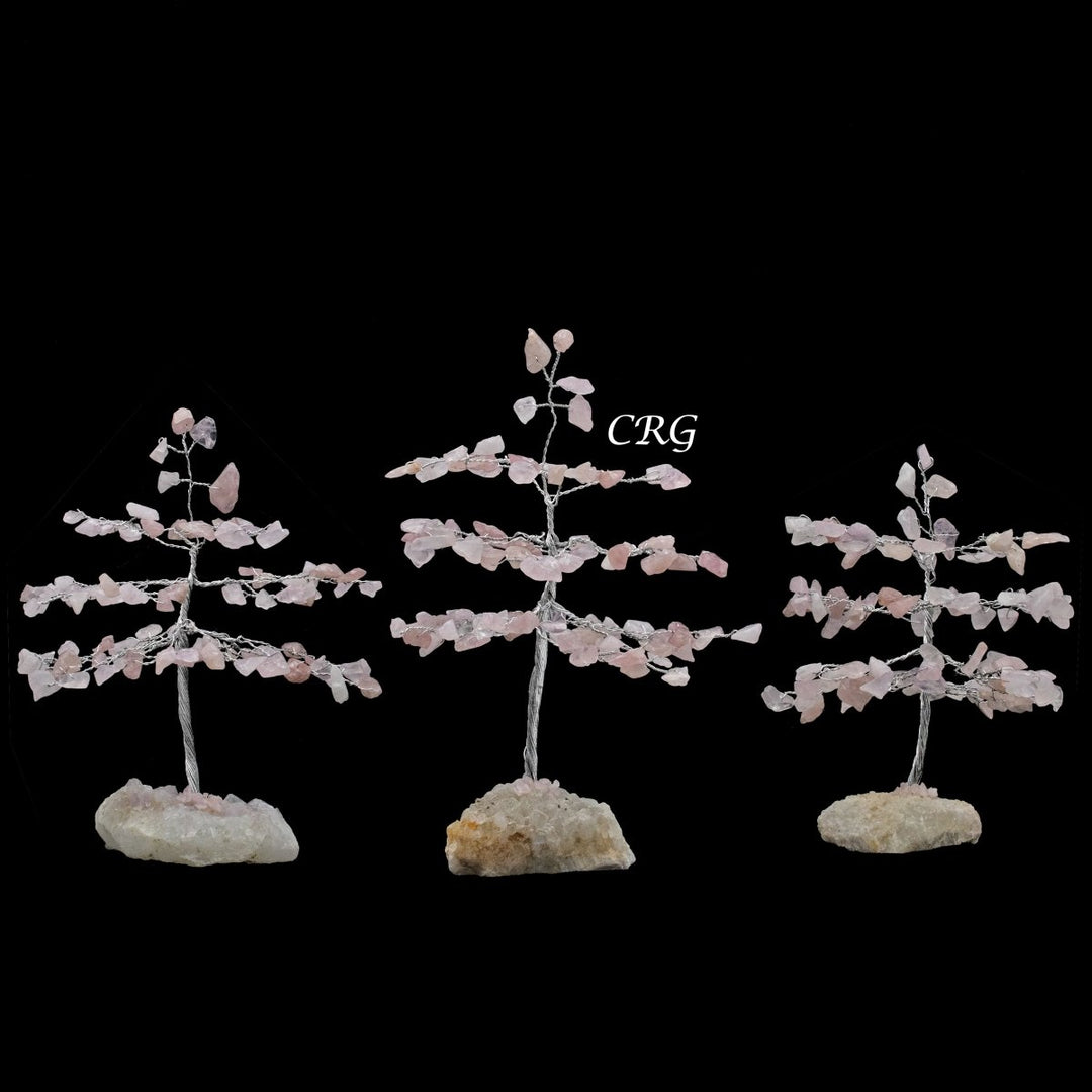Rose Quartz 100 Chip Tree with Cluster Base and Silver Wire (1 Piece) Size 6 Inches Gemstone Tree