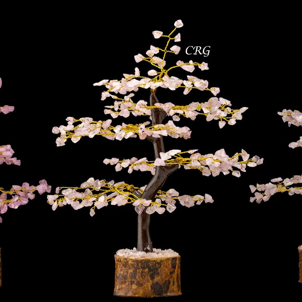 Rose Quartz 300 Chip Tree with Wood Base and Gold Wire (1 Piece) Size 9 Inches Crystal Gemstone Tree