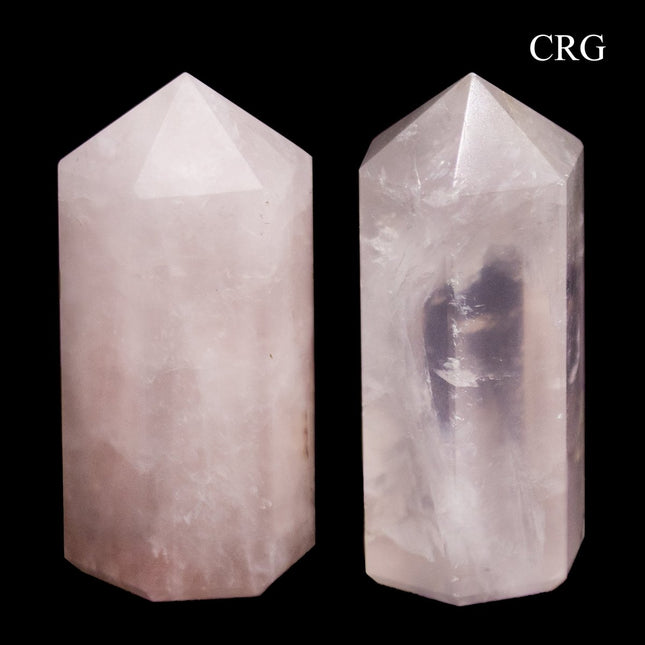 Rose Quartz Mini Towers (2 Pieces) 50 mm Small 6-Sided Gemstone Tower Points - Crystal River Gems