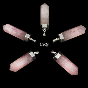 Rose Quartz Polished Point Pendant with Silver Plating (1 To 1.5 Inches) (2 Pieces)