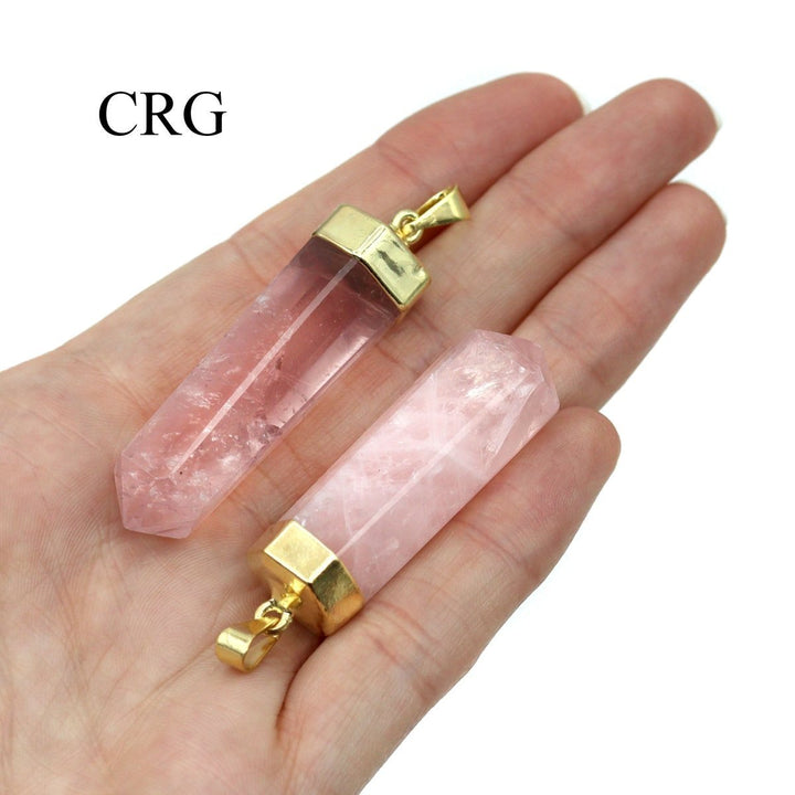 Rose Quartz Polished Point Pendant with Gold Plating (1.5 To 2 Inches) (4 Pieces)Crystal River Gems