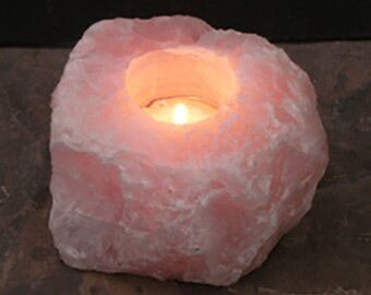 Rose Quartz Rough Stone Tea Light Candle Holder - Crystal River Gems
