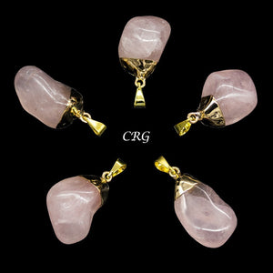 Rose Quartz Tumbled Pendant with Gold Plating (0.5 To 1 Inch) (4 Pieces)
