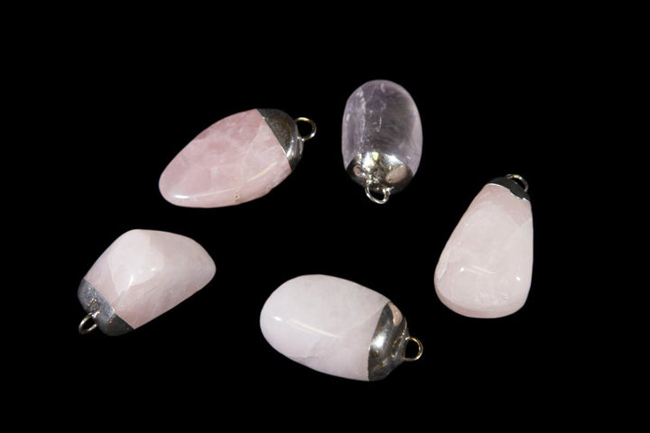 Rose Quartz Tumbled Pendant with Silver Plating (4 Pieces) Size 1 Inch Crystal Jewelry CharmCrystal River Gems
