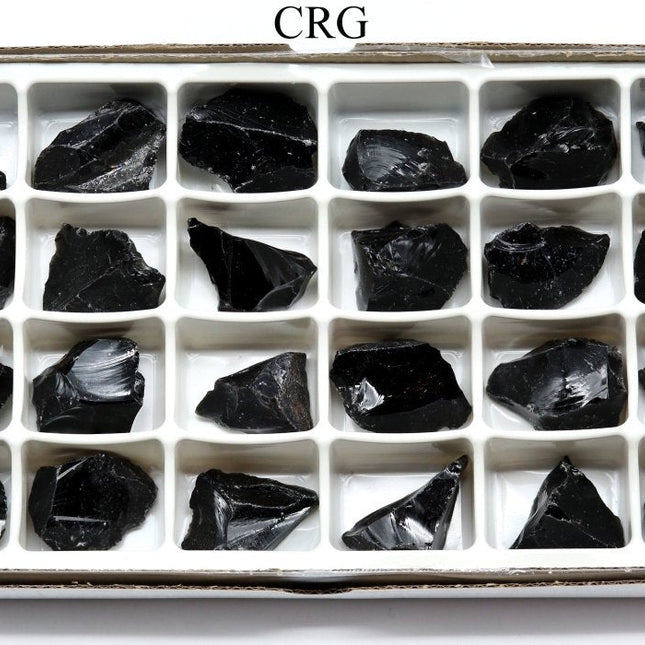 Rough Obsidian Boxed Flat (24 Pieces) (1 to 1.5 Inches) Bulk Wholesale Crystals Minerals Gemstones - Crystal River Gems