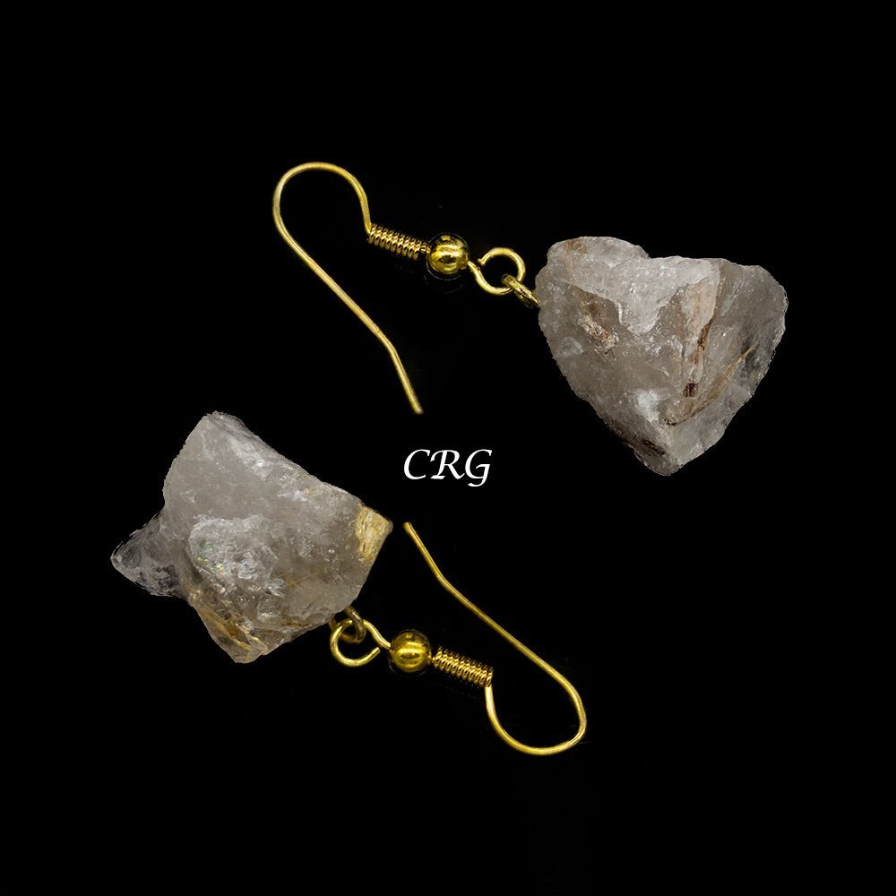 Rutilated Quartz Earrings with Gold-Plated Ear Wire (2 Pieces) Size 1 to 2 Inches Crystal Jewelry