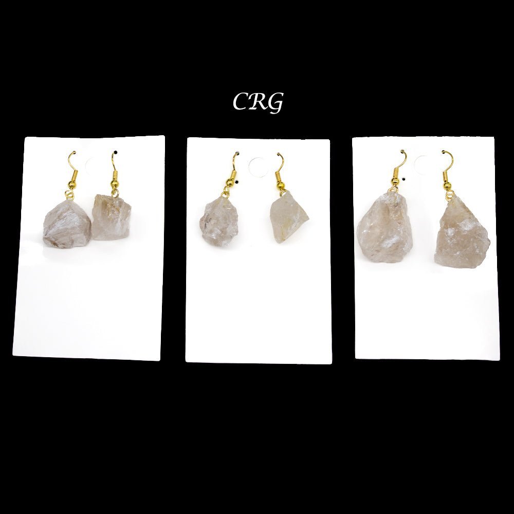 Rutilated Quartz Earrings with Gold-Plated Ear Wire (2 Pieces) Size 1 to 2 Inches Crystal Jewelry