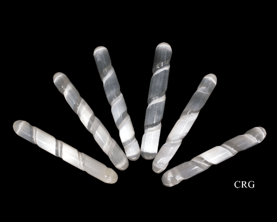 Selenite Polished Spiral Massage Wand (1 Piece) Size 5 to 6 Inches CrystalCrystal River Gems