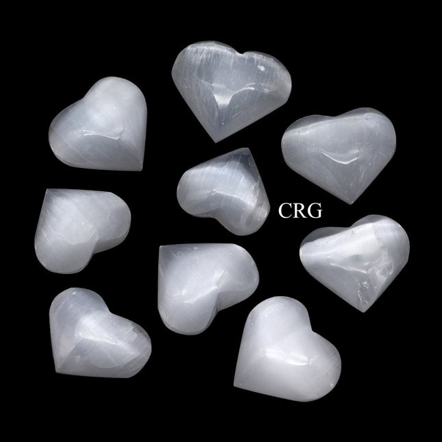 Selenite White Heart (4 Pieces) Size 20 to 30 mm Polished Puffy Crystal Heart - Crystal River Gems