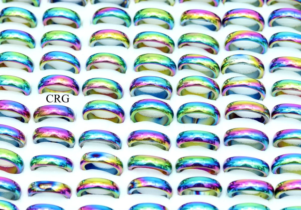 SET OF 10 - 6mm Domed Rainbow Hematite Rings / Assorted SizesCrystal River Gems