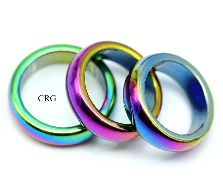 SET OF 10 - 6mm Domed Rainbow Hematite Rings / Assorted SizesCrystal River Gems