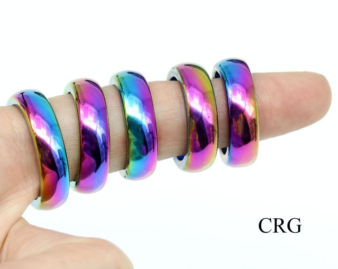 SET OF 10 - 6mm Domed Rainbow Hematite Rings / Assorted SizesCrystal River Gems