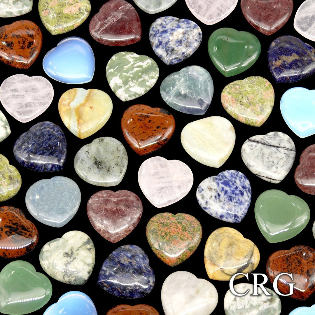SET OF 10 - Assorted Gemstone Heart Worry Stones / 1.5" AVG