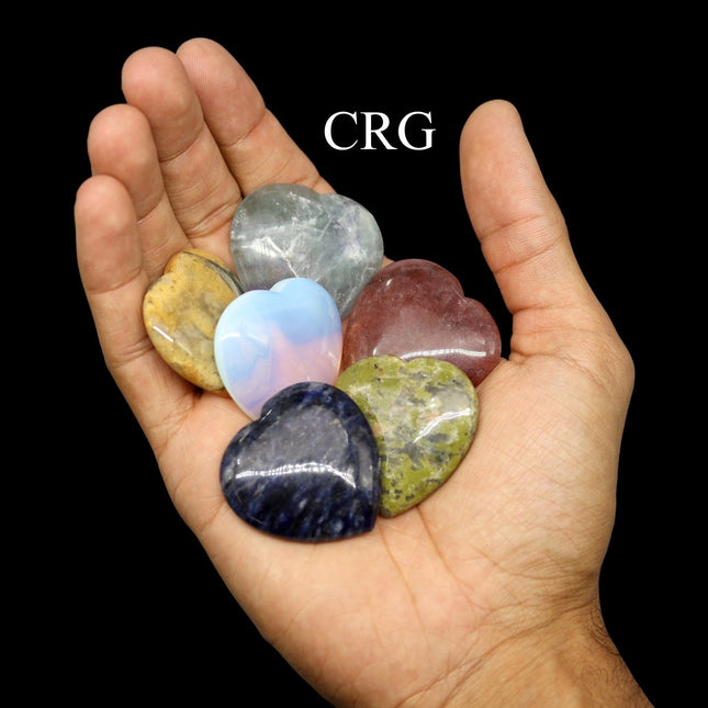 SET OF 10 - Assorted Gemstone Heart Worry Stones / 1.5" AVG - Crystal River Gems
