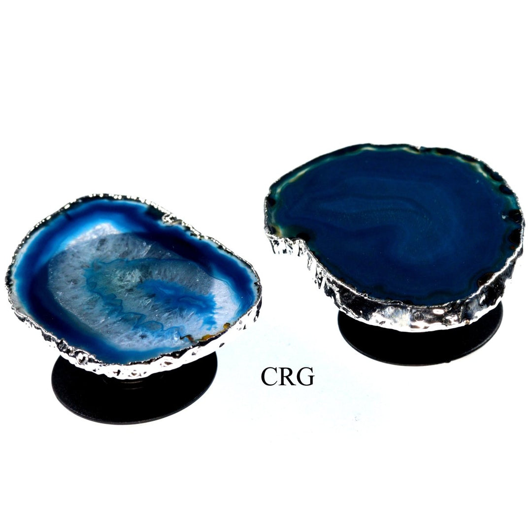 SET OF 10 - Blue Agate Freeform Phone Grips w/ Silver Plating