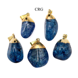 SET OF 10 - Blue Crackle Quartz Pendant with Gold Plating / 1-2