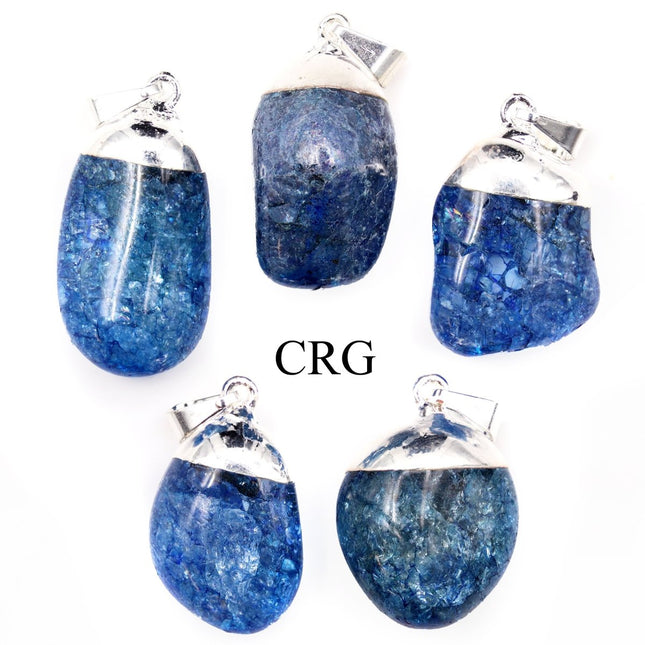 SET OF 10 - Blue Crackle Quartz Pendant with Silver Plating / 1-2" AVG - Crystal River Gems