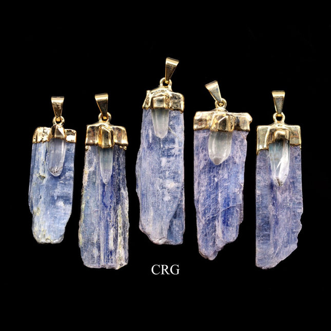 SET OF 10 - Blue Kyanite Blade Pendant with Quartz and Gold Plating / 1-2" AVG - Crystal River Gems