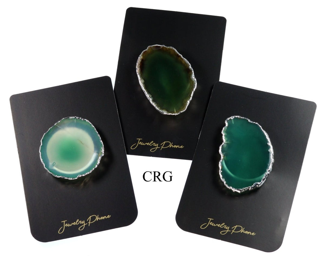 SET OF 10 - Green Agate Freeform Phone Grip w/ Silver Plating