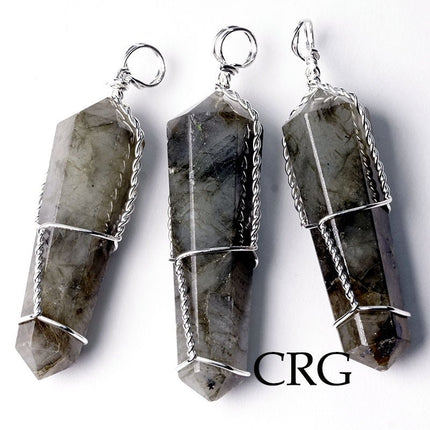 SET OF 10 - Labradorite Double Terminated Point Pendant w/ Silver Wire Wrapping