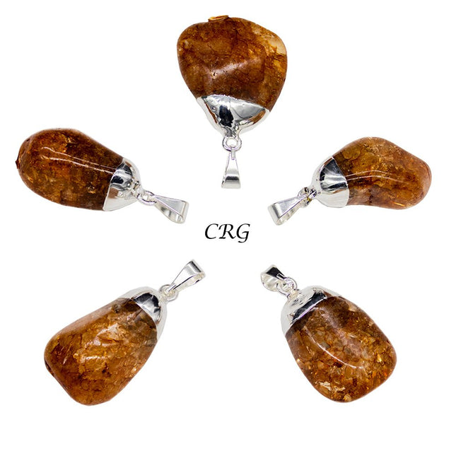 SET OF 10 - Orange Crackle Quartz Pendant with Silver Plating / 1-2" AVG - Crystal River Gems