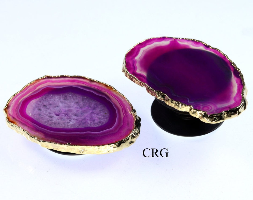 SET OF 10 - Pink Agate Freeform Phone GripS w/ Gold Plating