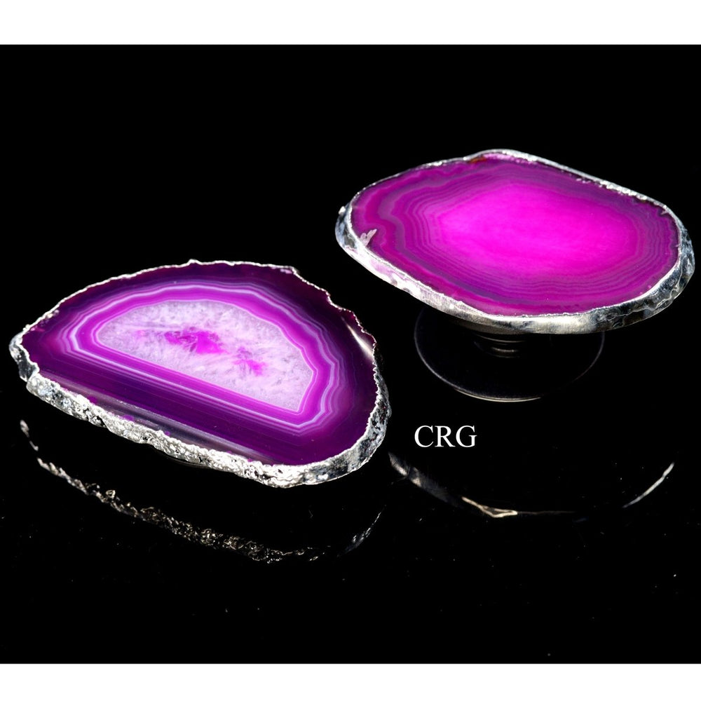 SET OF 10 - Pink Agate Freeform Phone Grips w/ Silver Plating