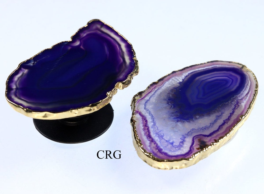 SET OF 10 - Purple Agate Freeform Phone Grips w/ Gold Plating