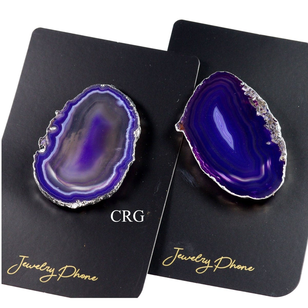 SET OF 10 - Purple Agate Freeform Phone Grips w/ Silver Plating