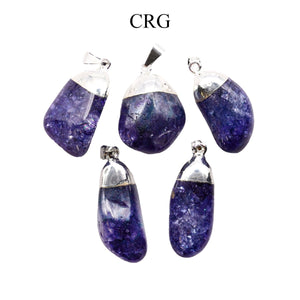 SET OF 10 - Purple Crackle Quartz Pendant with Silver Plating / 1-2