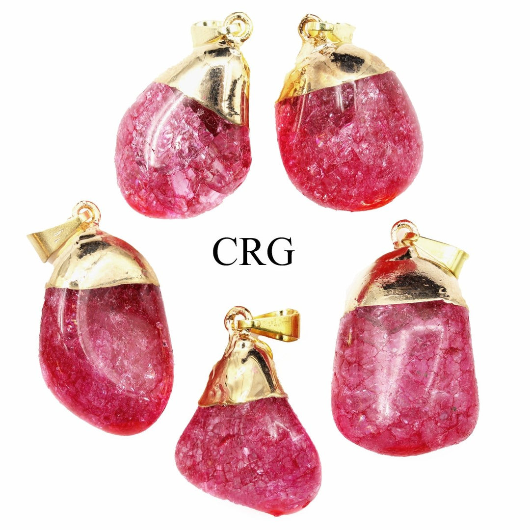 SET OF 10 - Red Crackle Quartz Pendant with Gold Plating / 1-2" AVG