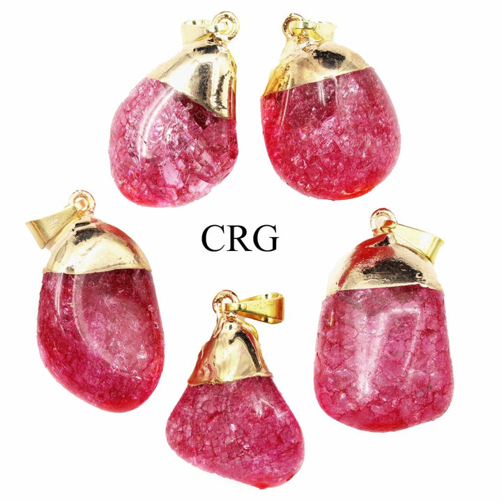SET OF 10 - Red Crackle Quartz Pendant with Gold Plating / 1 - 2" AVGCrystal River Gems