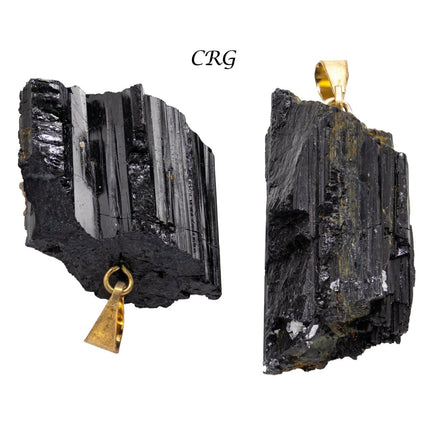 SET OF 10 - Rough Black Tourmaline Pendant with Gold Bail / 1-2" AVG