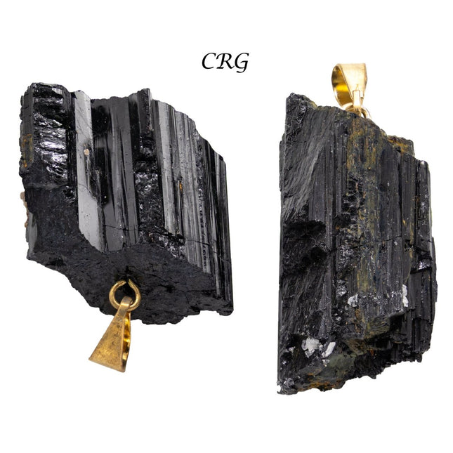 SET OF 10 - Rough Black Tourmaline Pendant with Gold Bail / 1-2" AVG - Crystal River Gems