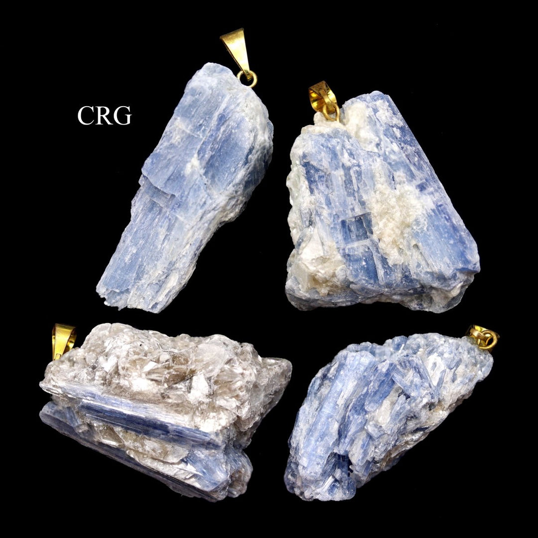 SET OF 10 - Rough Blue Kyanite Pendant with Gold Bail / 1-2" AVG