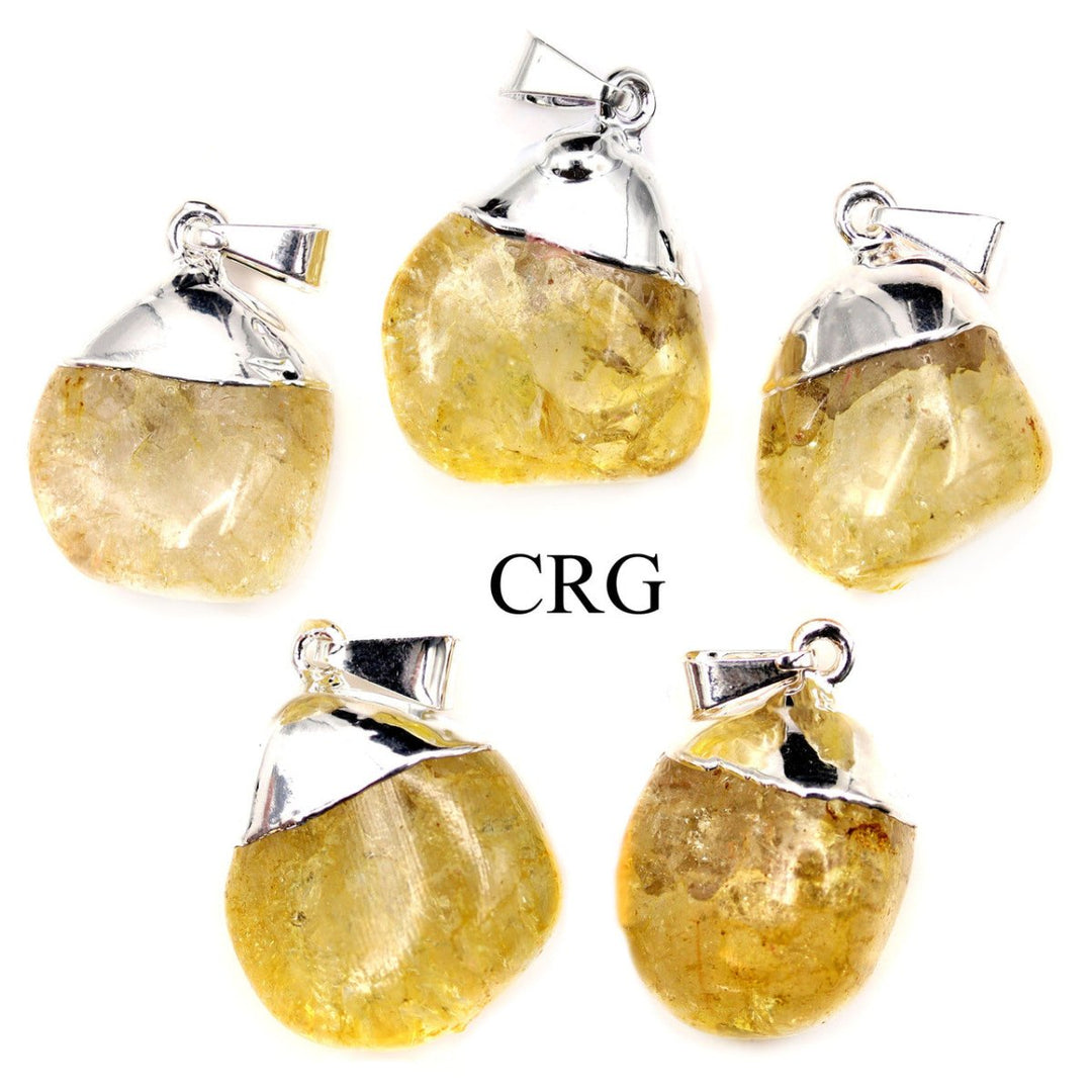 SET OF 10 - Yellow Crackle Quartz Pendant with Silver Plating / 1-2" AVG