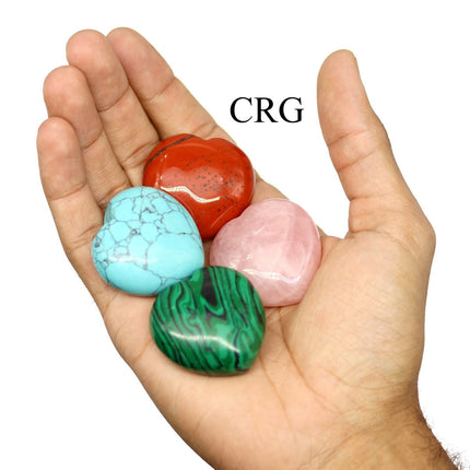 SET OF 12 - Assorted Gemstone Pocket Hearts / 40mm AVG - Crystal River Gems