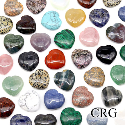 SET OF 12 - Assorted Gemstone Pocket Hearts / 40mm AVG - Crystal River Gems